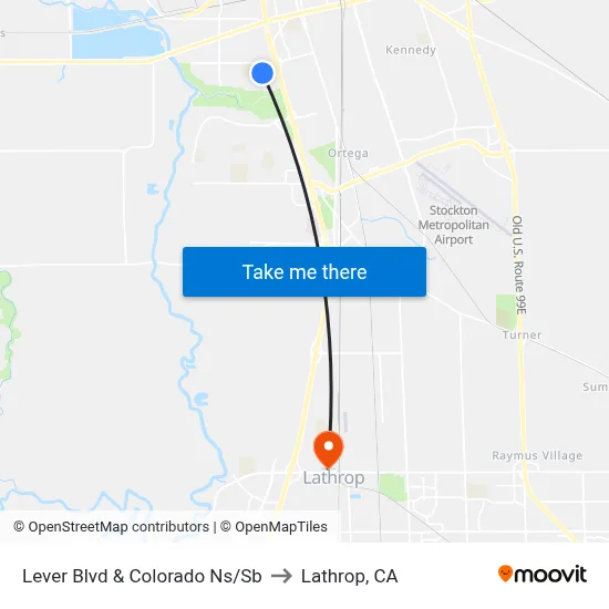 Lever Blvd & Colorado Ns/Sb to Lathrop, CA map