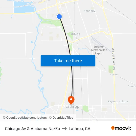 Chicago Av & Alabama Ns/Eb to Lathrop, CA map