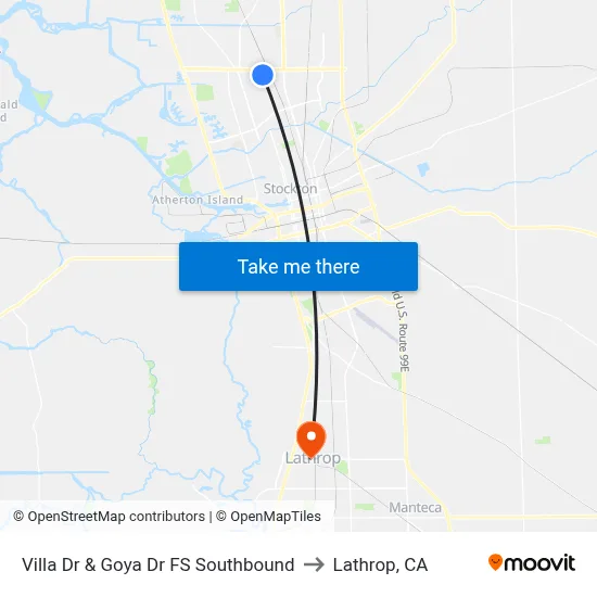 Villa Dr & Goya Dr FS Southbound to Lathrop, CA map