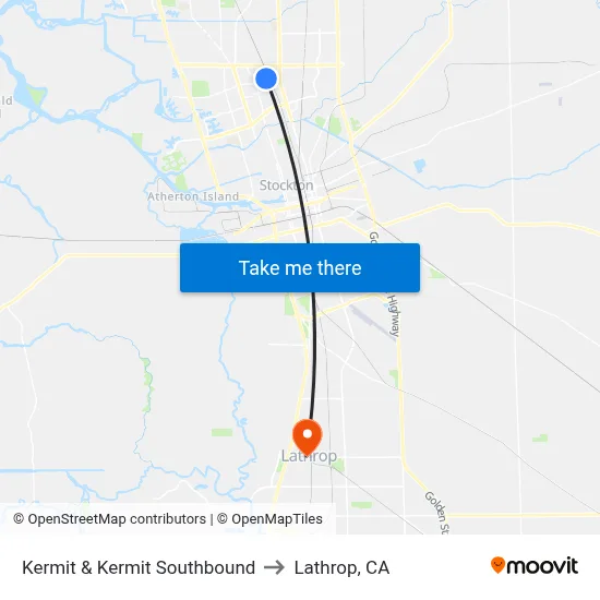 Kermit & Kermit Southbound to Lathrop, CA map