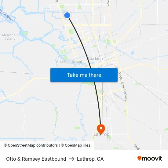Otto & Ramsey Eastbound to Lathrop, CA map