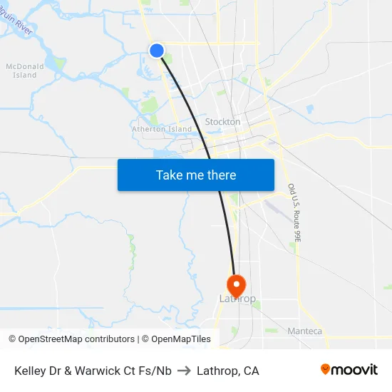 Kelley Dr & Warwick Ct Fs/Nb to Lathrop, CA map