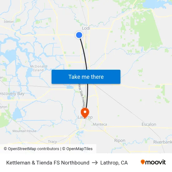 Kettleman & Tienda FS Northbound to Lathrop, CA map