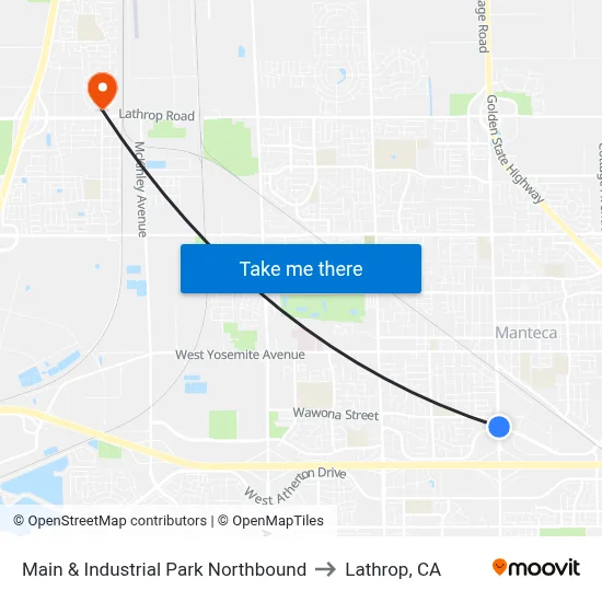 Main & Industrial Park Northbound to Lathrop, CA map