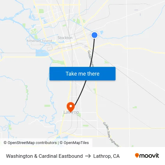 Washington & Cardinal Eastbound to Lathrop, CA map