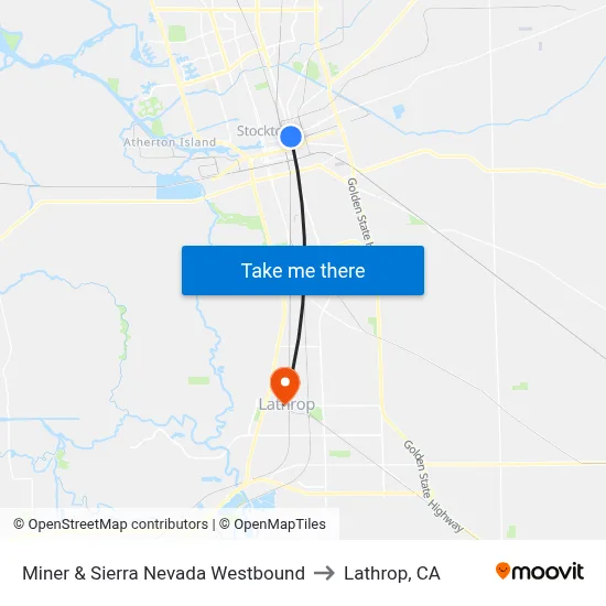 Miner & Sierra Nevada Westbound to Lathrop, CA map