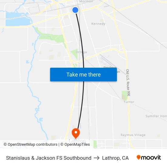 Stanislaus & Jackson FS Southbound to Lathrop, CA map