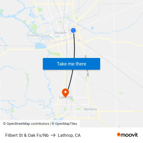 Filbert St & Oak Fs/Nb to Lathrop, CA map