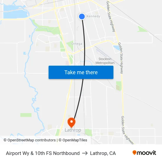 Airport Wy & 10th FS Northbound to Lathrop, CA map