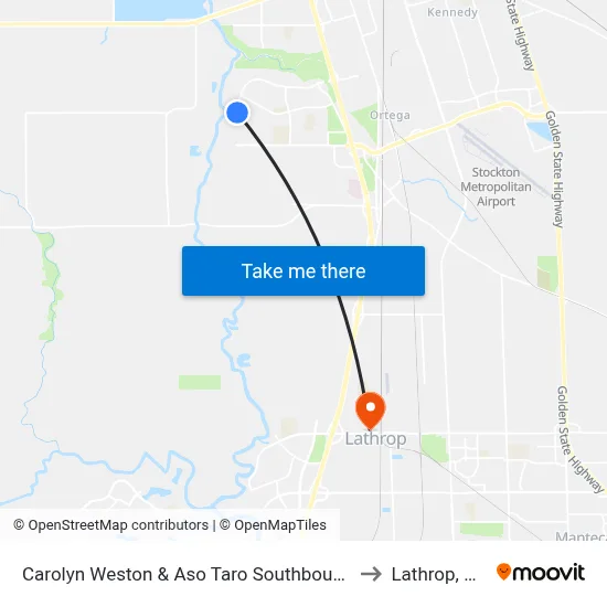 Carolyn Weston & Aso Taro Southbound to Lathrop, CA map