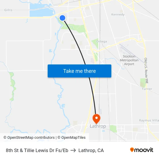 8th St & Tillie Lewis Dr Fs/Eb to Lathrop, CA map