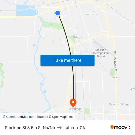 Stockton St & 5th St Ns/Nb to Lathrop, CA map