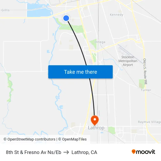 8th St & Fresno Av Ns/Eb to Lathrop, CA map