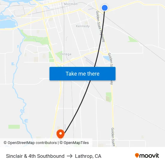Sinclair & 4th Southbound to Lathrop, CA map