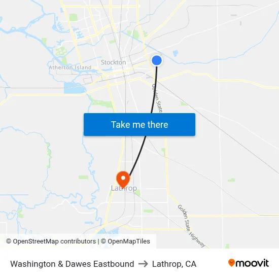 Washington & Dawes Eastbound to Lathrop, CA map