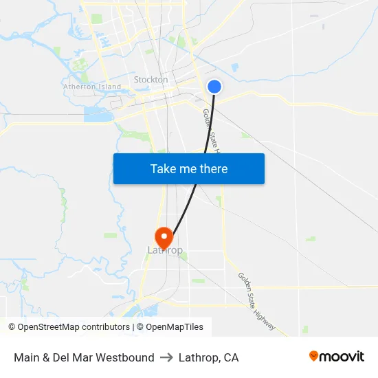 Main & Del Mar Westbound to Lathrop, CA map