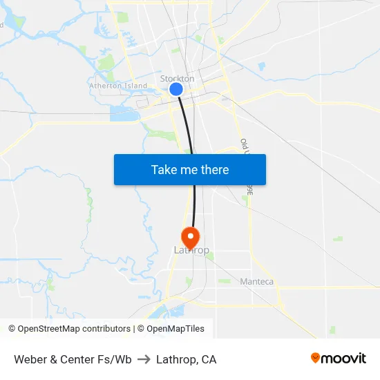 Weber & Center Fs/Wb to Lathrop, CA map