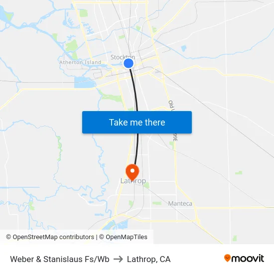 Weber & Stanislaus Fs/Wb to Lathrop, CA map