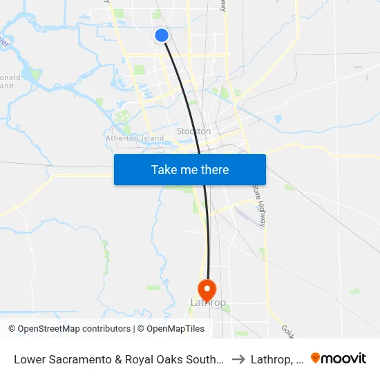 Lower Sacramento & Royal Oaks Southbound to Lathrop, CA map