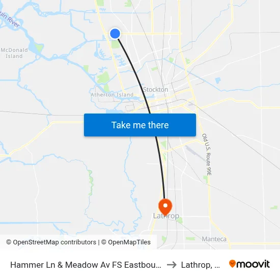 Hammer Ln & Meadow Av FS Eastbound to Lathrop, CA map