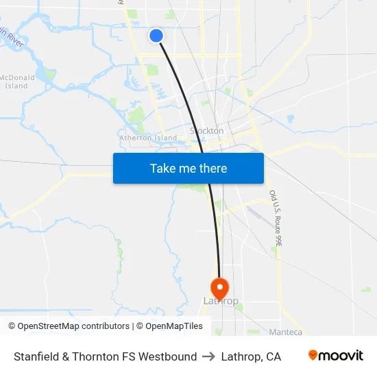 Stanfield & Thornton FS Westbound to Lathrop, CA map