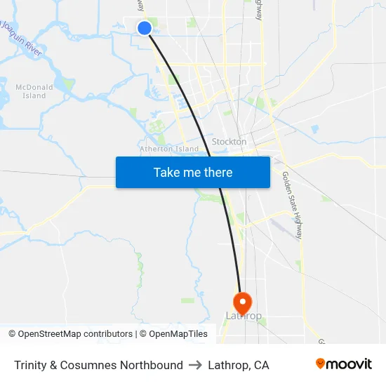 Trinity & Cosumnes Northbound to Lathrop, CA map
