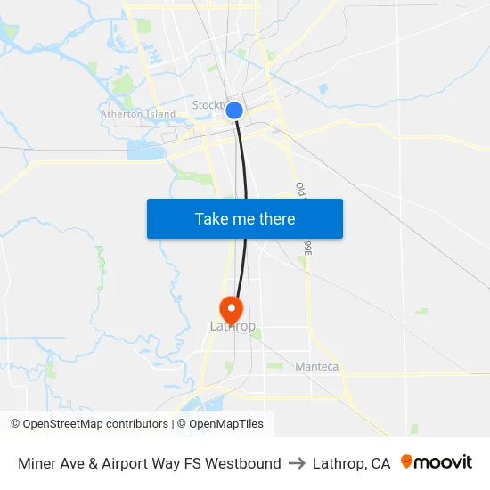 Miner Ave & Airport Way FS Westbound to Lathrop, CA map