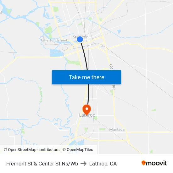 Fremont St & Center St Ns/Wb to Lathrop, CA map