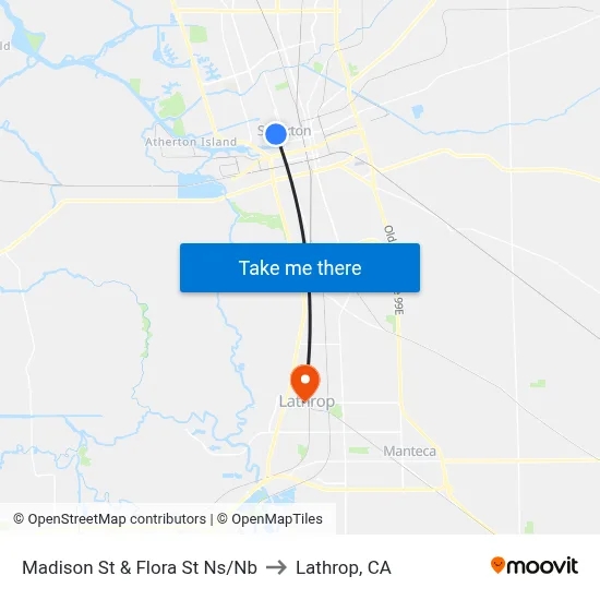 Madison St & Flora St Ns/Nb to Lathrop, CA map