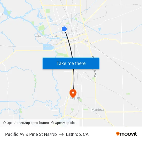 Pacific Av & Pine St Ns/Nb to Lathrop, CA map