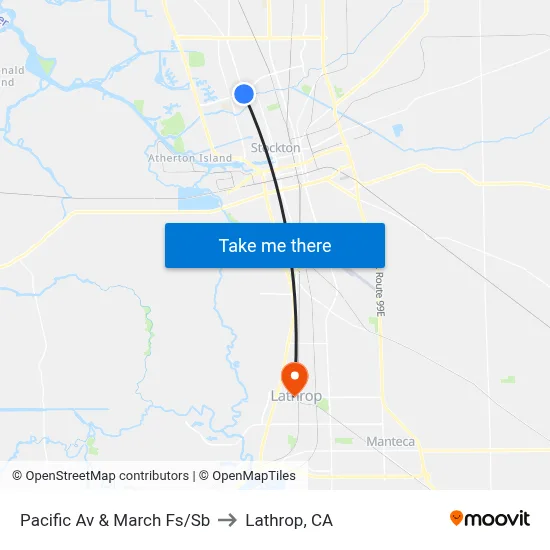 Pacific Av & March Fs/Sb to Lathrop, CA map