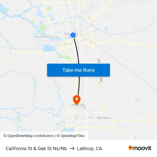 California St & Oak St Ns/Nb to Lathrop, CA map
