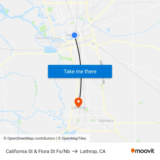 California St & Flora St Fs/Nb to Lathrop, CA map