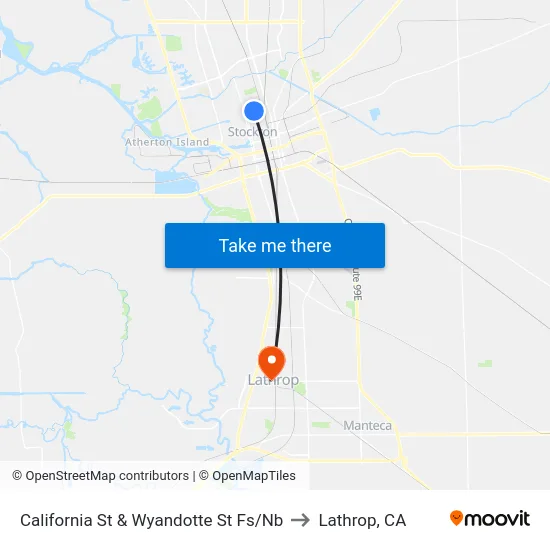 California St & Wyandotte St Fs/Nb to Lathrop, CA map