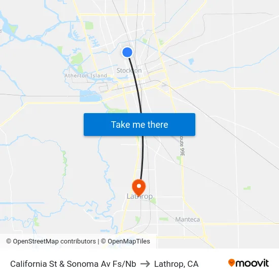 California St & Sonoma Av Fs/Nb to Lathrop, CA map
