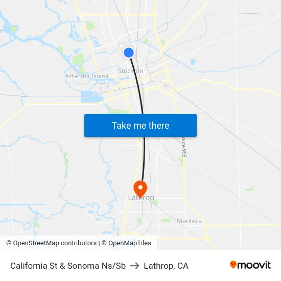 California St & Sonoma Ns/Sb to Lathrop, CA map