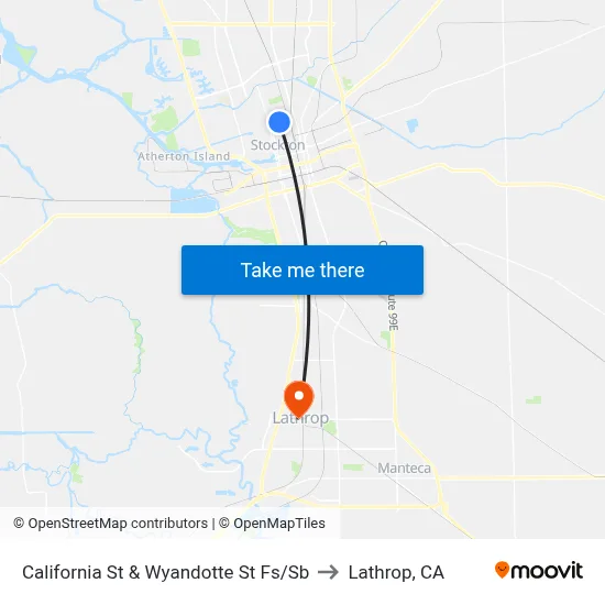 California St & Wyandotte St Fs/Sb to Lathrop, CA map