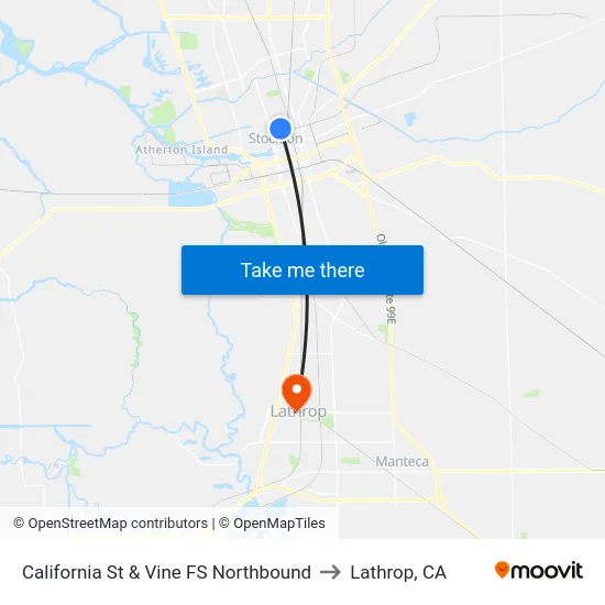 California St & Vine FS Northbound to Lathrop, CA map