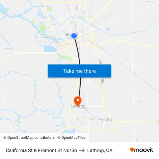 California St & Fremont St Ns/Sb to Lathrop, CA map