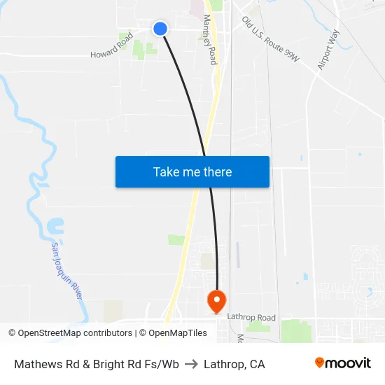 Mathews Rd & Bright Rd Fs/Wb to Lathrop, CA map