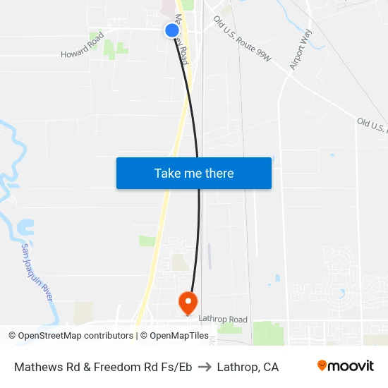 Mathews Rd & Freedom Rd Fs/Eb to Lathrop, CA map