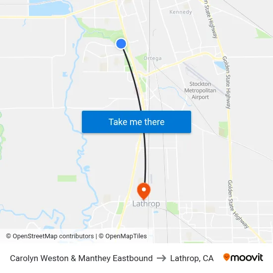 Carolyn Weston & Manthey Eastbound to Lathrop, CA map