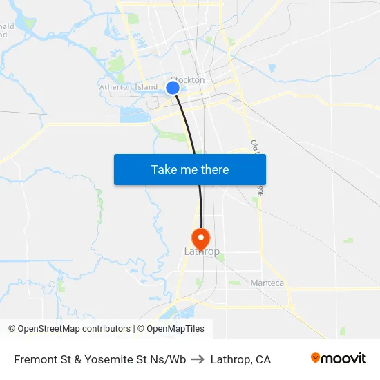 Fremont St & Yosemite St Ns/Wb to Lathrop, CA map