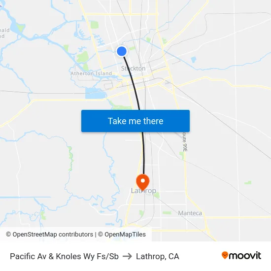Pacific Av & Knoles Wy Fs/Sb to Lathrop, CA map