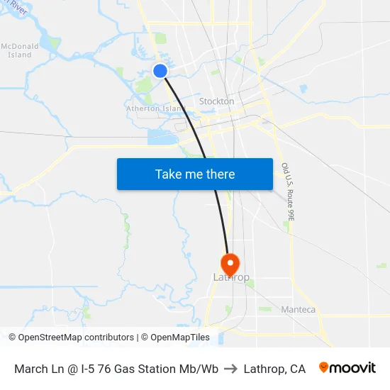 March Ln @ I-5 76 Gas Station Mb/Wb to Lathrop, CA map