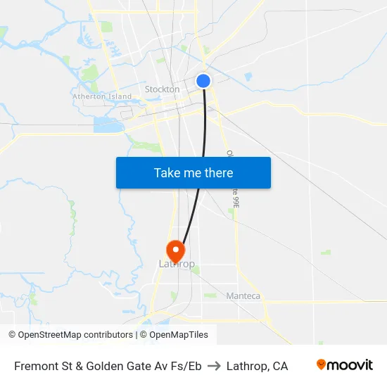 Fremont St & Golden Gate Av Fs/Eb to Lathrop, CA map