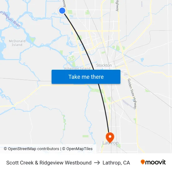 Scott Creek & Ridgeview Westbound to Lathrop, CA map