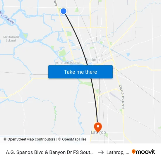 A.G. Spanos Blvd & Banyon Dr FS Southbound to Lathrop, CA map