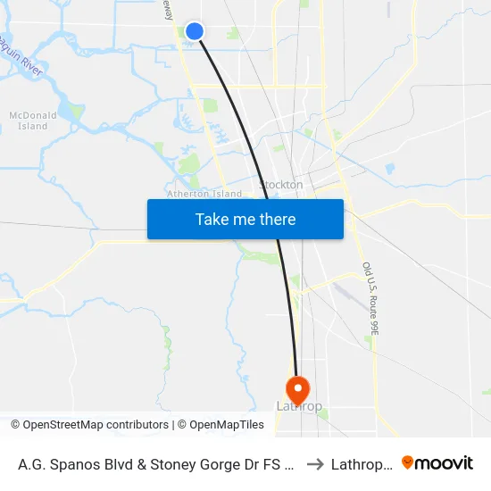 A.G. Spanos Blvd & Stoney Gorge Dr FS Southbound to Lathrop, CA map