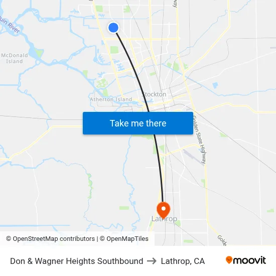 Don & Wagner Heights Southbound to Lathrop, CA map